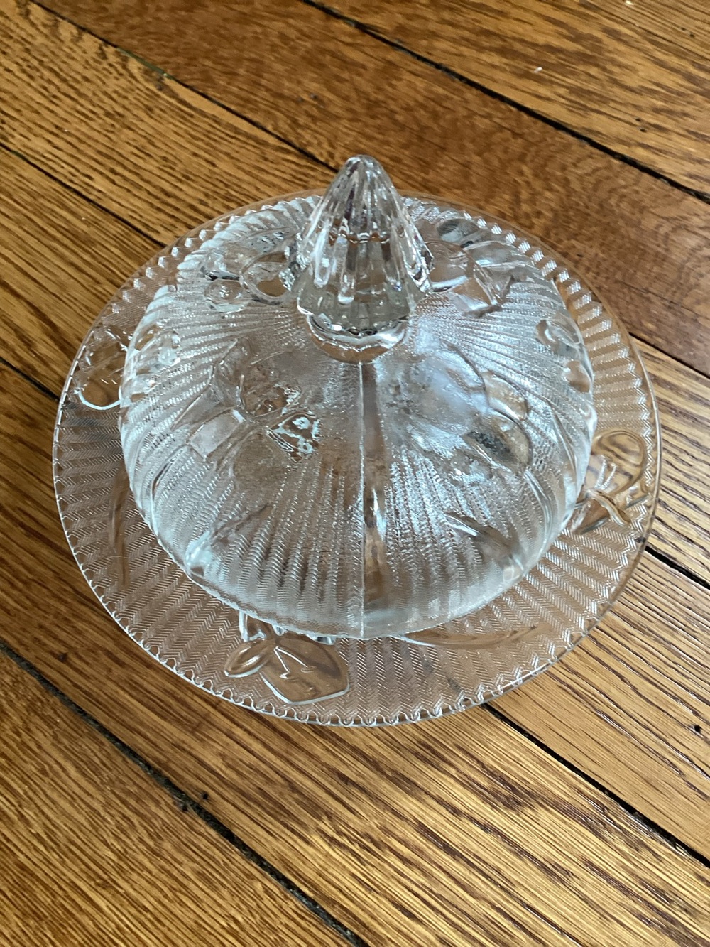 Vintage Jeannette Glass Iris & Herringbone Butter Dish